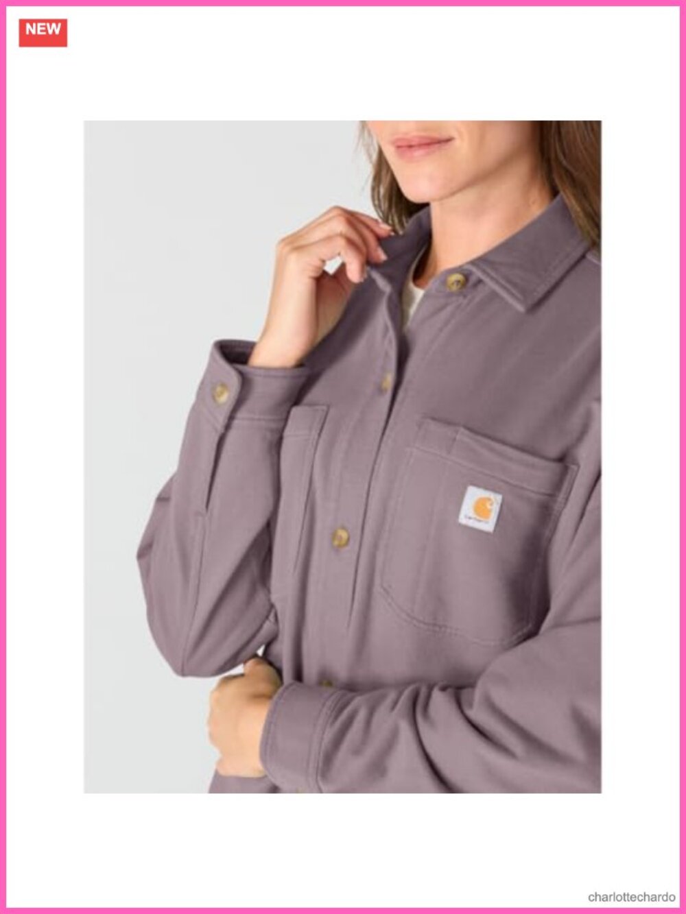 Women's Cotton Knit Overshirt Button Front Long Sleeve Work Utility Top - Picture 2 of 5
